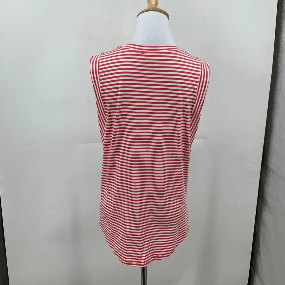 Michael Kors Tank Top Womens M Medium Watermelon Striped Sleeveless Crew Neck